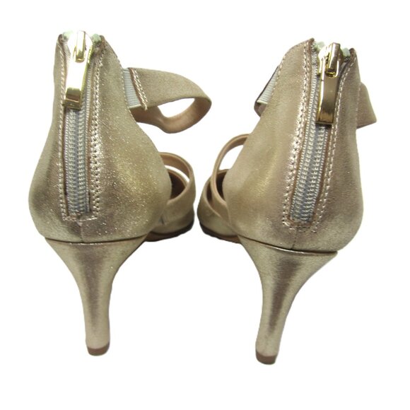 Franco Sarto Size 8.5M Soft Gold Suede Leather Heels Back Zip Ankle Strap - Picture 9 of 12